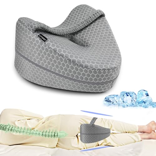 LITSPOT Cooling Leg Pillow Knee Pillow for Side Sleepers with Memory Foam for Back Hip and Joint Pressure Relief, Grey