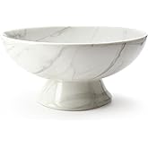 Accessoryway White Marble Texture Pedestal Decorative Bowl - Minimalist Decorative Fruit Bowl for Kitchen Counter, Entryway,Multi-Purpose Centerpiece bowl for Bread, Snacks, Candy-8"