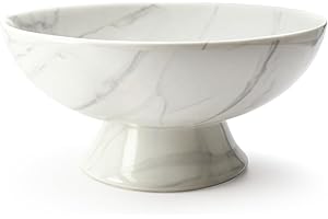 Accessoryway White Marble Texture Pedestal Decorative Bowl - Minimalist Decorative Fruit Bowl for Kitchen Counter, Entryway,Multi-Purpose Centerpiece bowl for Bread, Snacks, Candy-8"