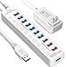 Apanage 11 Port Powered USB 3.0 Hub Splitter, 7 Port USB Data Hub + 4 Smart 2.4A Charging Ports USB Hub, 12V/4A Power Adapter for MacBook Air, Laptop, iMac,PC, USB Flash Drives, Hard Drive (White)