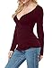 ALLEGRACE Womens Sexy Long Sleeve Tops Casual Fall Ruched V Neck Wrap Shirts Wine M