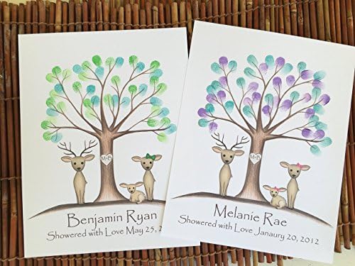 Customizable deer-themed fingerprint tree guestbook for a deer themed baby shower. Personalized to represent your family!