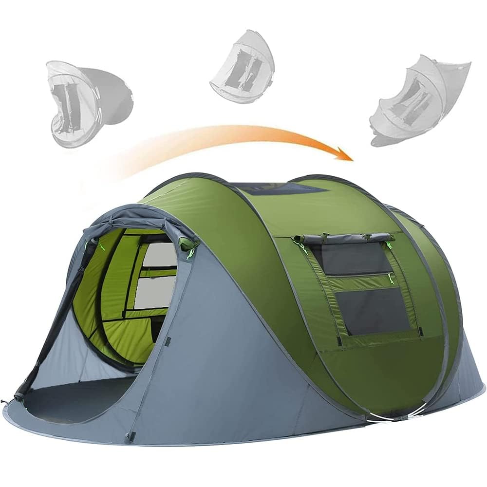 Photo 1 of Pop Up Tent, HIKERBRO 4 Person Instant Tent with Skylight, Waterproof Instant Pop Up Tent with Rainfly, Easy Setup Camping Tents, 2 Doors & Windows, 4 Men Automatic Family Tent for Hiking, Traveling