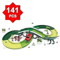 Kisrun Dinosaur Train Track Toy - 141Pcs Race Car Flexible Track Set Build an Adventure Park Dinosaur World, STEM Learning Toy for Boys and Girls, Perfect Christmas & Birthday Gift