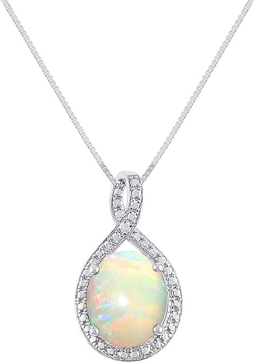 RYLOS Necklaces For Women 14K White Gold - Diamond & Opal Rylos