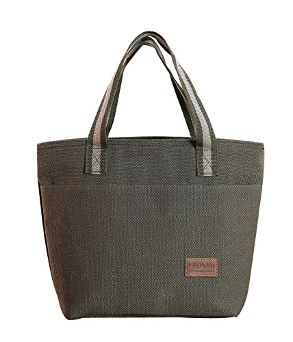 Ecokaki(TM) Canvas Lunch Bag Tote Insulated Cooler Travel Picnic Box Storage Bag Lunch Kit, Army Green-Small - Thumbnail 6