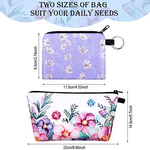 8 Pieces Makeup Bags Coin Purse Set, Includes 4 Pieces Cosmetic Bag Travel Waterproof Toiletry Pouch and 4 Pieces Zipper Small Coin Purse Change Bag for Women Girls, 4 Styles (Flower Pattern) 3 8 Pieces Makeup Bags Coin Purse Set, Includes 4 Pieces Cosmetic Bag Travel Waterproof Toiletry Pouch and 4 Pieces Zipper Small Coin Purse Change Bag for Women Girls, 4 Styles (Flower Pattern)