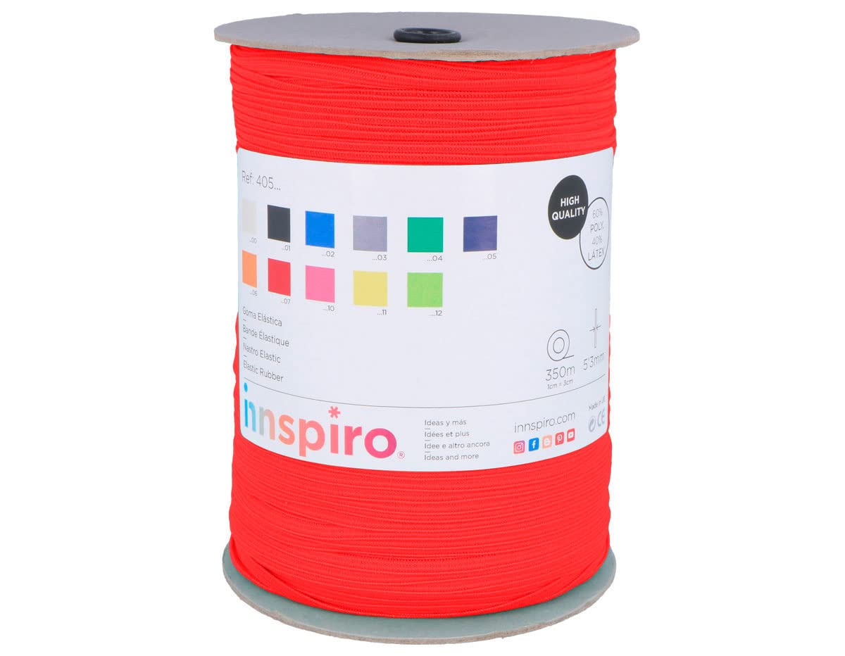 INNSPIRO Elastic Rubber, Carmine Red, 5.3 mm, Approx. 350 m, for Sewing and Crafts