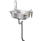 Stainless Steel Sink Wall Mount Commercial Hand Washing Station | 14.9" x 12.9" Prep Utility Kitchen &amp; Bar Sinks Basin W/ Gooseneck Faucet and Strainer for Garage Restaurant RV Bathroom