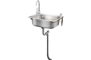 FDZYLYG Stainless Steel Sink Wall Mount Commercial Hand Washing Station Prep Utility Kitchen & Bar Sinks Basin W/Gooseneck Faucet and Strainer for Home Garage Restaurant Laundry RV Bathroom Store