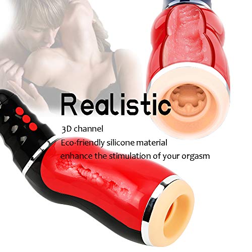 Male Masturbator Cup Adult Sex Toys for Men, Automatic Electric 5 Clamping+ 10 Vibrating with Various Girls Moans Stroker Masturbation Cup Rechargeable 3D Realistic Vagina Massage Vibrator (RED)