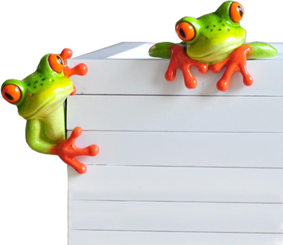 YOUOR Creative Resin Crafts 3D Frog Figurine Miniature Statue Office Desk Computer Decoration (Front and Side)