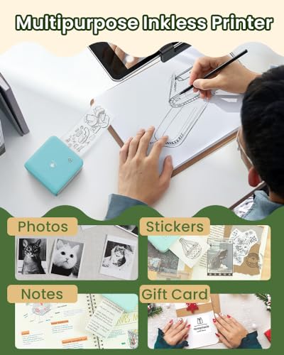 Phomemo Mini Sticker Printer- Print Pod 300dpi M02 Pro Mini Maker Pocket Thermal Bluetooth Printer Sticker Maker for Photo Printing,Study Notes, DIY Cards, List, Travel, Work and Study, Cyan
