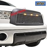 EAG Replacement Upper Grille Front Grill with Amber LED Lights Fit for 10-13 Toyota Tundra - Charcoal Gray