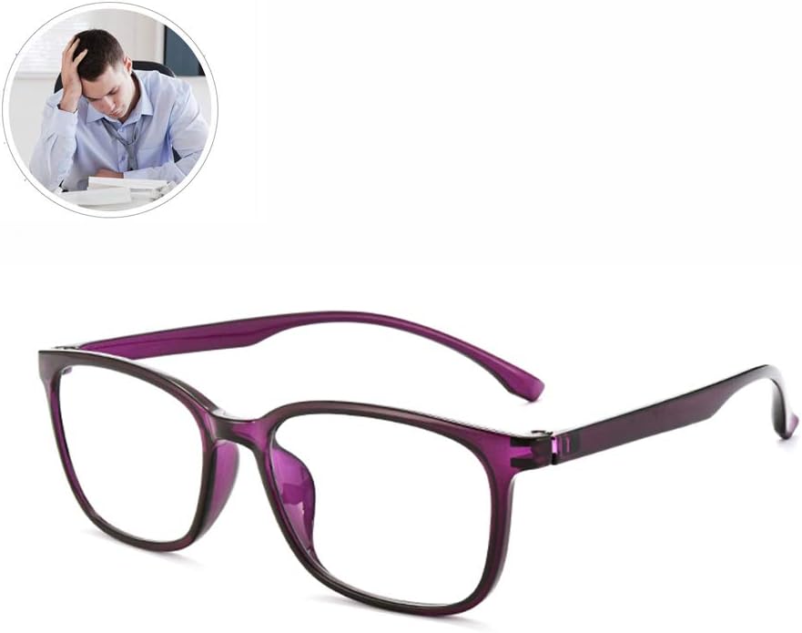HQMGLASSES Ultra-light TR90 anti-blue light computer reading glasses, HD resin lenses rectangular frames presbyopia glasses suitable for men and women with a diopter of +0.5 to +3.5,Purple,+3.25