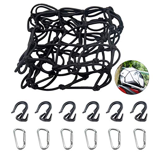 Y.A. LOTUS Motorcycle Cargo Net Black, 15" x 15" Stretch to 30" x 30", Featuring 6 Adjustable Hooks & Tight 2"x2" Mesh, 6 Metal Carabiners Included, for Motorcycle, Surfboard, Bicycle, SUV, Roof - Thumbnail 5