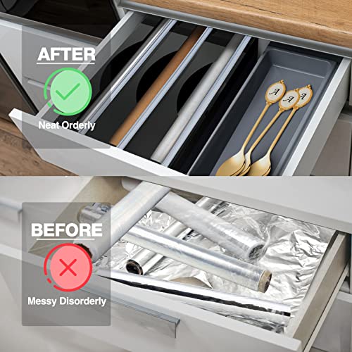 Foil and Plastic Wrap Organizer, 4 in 1 Plastic Wrap Dispenser with