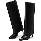 Rogerdream Women's Pointed Toe Fold Over Knee High Boots Stiletto Heel Fashion Dressy High Heels Long Boots for ladies