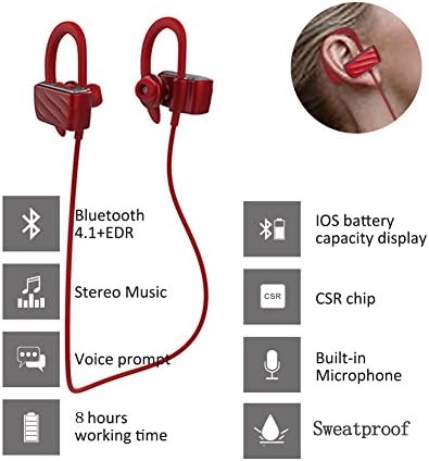 EBAT Bluetooth Wireless Sport Headphones with Mic Sweatproof for Running Gifts for Women Girl (Red)