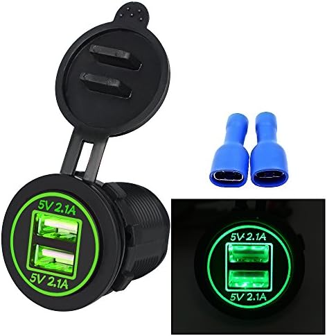 Bluefire Usbカーチャージャー 急速充電 2 1a電源ライン 配線取り付ける物 2usbポート ソケット分配器 車 オートバイ改造に対応 緑