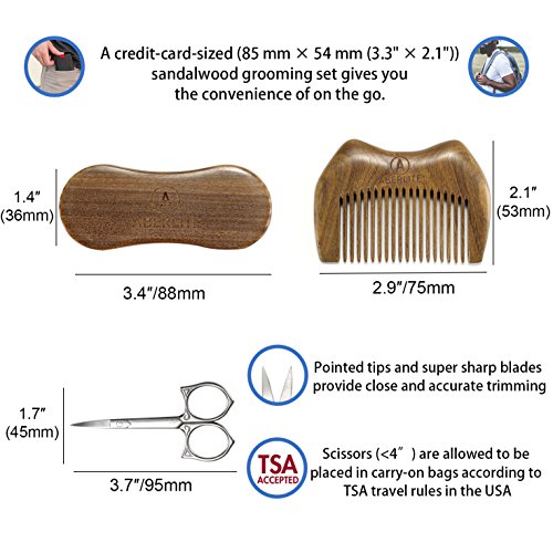 Beard Grooming Kit for Men - The ONLY Sandalwood Beard Brush Comb Set on Amazon - Premium Boar Bristle Beard Brush (Medium) - EDC Beard Comb - 3.7" Beard/Mustache Travel Scissors TSA Approved - Thumbnail 2