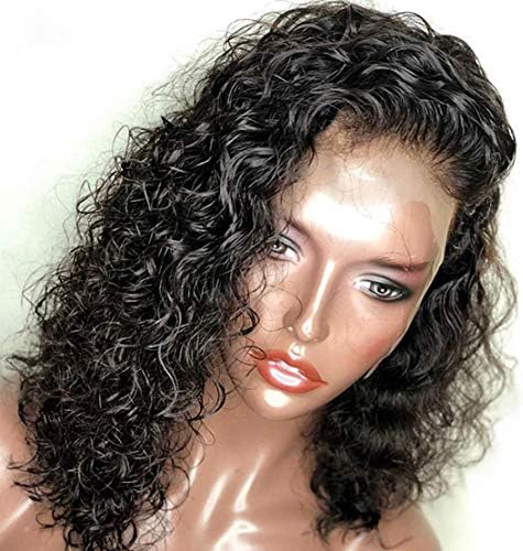 Axin Moon Hair 200% Density 360 Lace Frontal Wig Curly Human Hair Brazilian Remy Hair Wigs Pre Plucked With Baby Hair (12 inch with 200% density, curly hair wig)