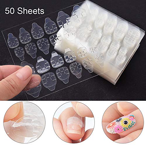 AORAEM Double Sided Nail Glue Sticker Adhesive Transparent Flexible Fake Nail Tips Adhesive Tabs Nail Glue 50 Sheets (1200pcs) - Thumbnail 7