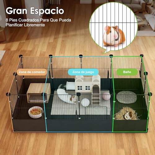 Habitat Jaula Casas Cerca para Cuyo Hamster Impermeable Lavable,Jaulas para Gatos con Puerta Interior Exterio para Conejito Tortuga Erizo Conejos Grande Amplio Expandible,120x60x40cm, 12 Paneles