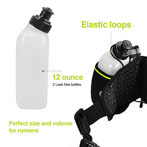 iRainy Neoprene Water-Proof Hydration Running Belt W Touchscreen Zipper Pockets Fitness Workout Belt with Two 12oz BPA-Free Leak-Proof Water Bottles Belt Fits All Smartphones (Green)