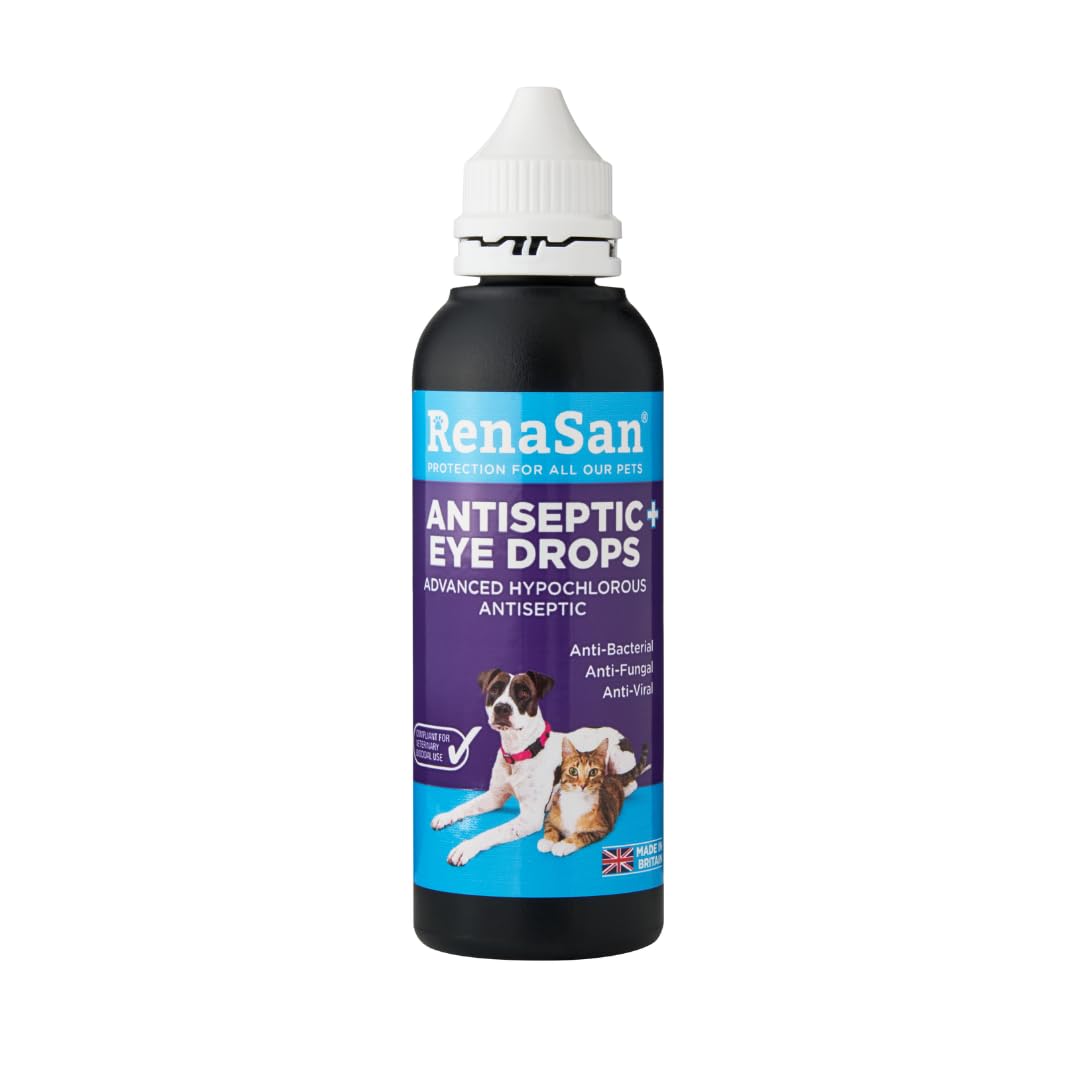 RenaSan Antiseptic Eye Drops (60 ml) – Eye Disinfection, Alcohol-Free, Non-Irritating and Natural Eye Cleaning Solution for Dogs, Cats, Reptiles, Poultry, Avian & Livestock (PACKAGING MAY VARY)