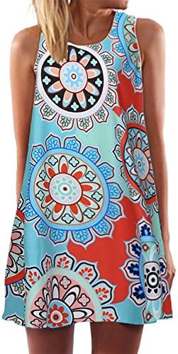POPNINGKS Women Summer Dress, Women Vintage Boho Dress Sleeveless Beach Printed Short Mini Dress Graduation Casual Prom Dress