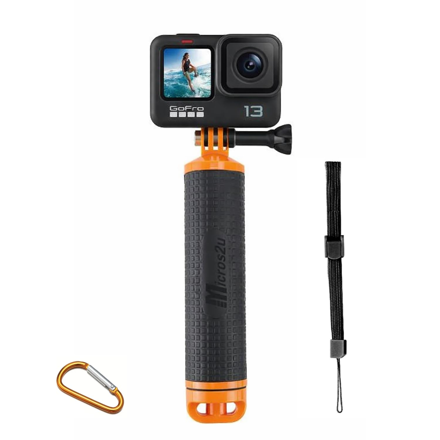 micros2u Waterproof Floating Handle (updated v2) Hand Grip. Compatible with GoPro Hero 13 12 11 10 9 8 7 6 5 4 3, Mini, DJI Osmo, Max, Insta360 + other Action Cameras