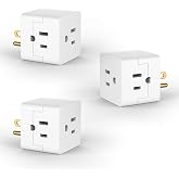 POWERCORDS 3 Outlet Cube Wall Adapter, 3 Pack, Recessed Outlet Extender, Low Profile 3 Prong Plug Splitter, Grounded Wall Tap, 90&deg; Compact Adapter, Cruise &amp; Travel, UL Listed 15A 125V White