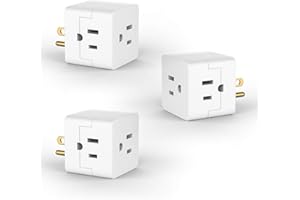 POWERCORDS 3 Power Blocks Outlet Splitter, 3 Pack, Grounded Wall Tap, 3-Prong Plug Adapter AC Multi Plug Wall Outlet, Power Splitter, Cruise Essentials, for Home Office School Dorm, UL Listed, White