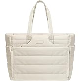 MOSISO Tote Bag for Women, 15-15.6 inch Lightweight Puffer Tote Bag with Laptop Compartment & 3 Zipper Pockets, 16 inch Large Capacity Quilted Casual Handbag Shoulder Bag for Travel Work Office, Sand