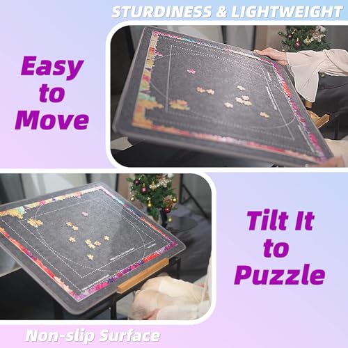 Jigsaw Puzzle Board, Board With Cover, Non-Slip Surface, Portable And Lightweight, Holds Up To 1000 Pieces, Includes Sorting Trays, Easy-Move Mat For Adults Large 31.5" X 22.8"