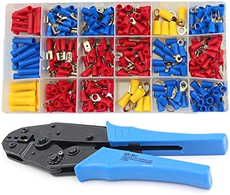 295pcs Pre-insulated Spade Fork Ring Terminal Lugs Crimper Crimping Plier Assortment Tool Set Kit