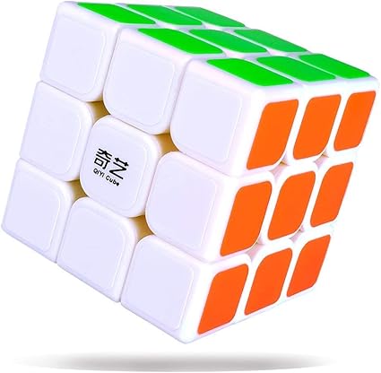 KSJ 3x3 QiYi White Thunderclap High Speed Rubiks Cube 3D Puzzle Rubix (White Base, Multi Colour)