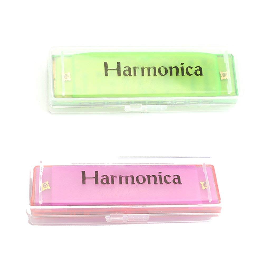 Kids Harmonica, 2 PCS Translucent Harmonica with Case 10 Holes Diatonic Bules Children Harmonica (Pink and Green)