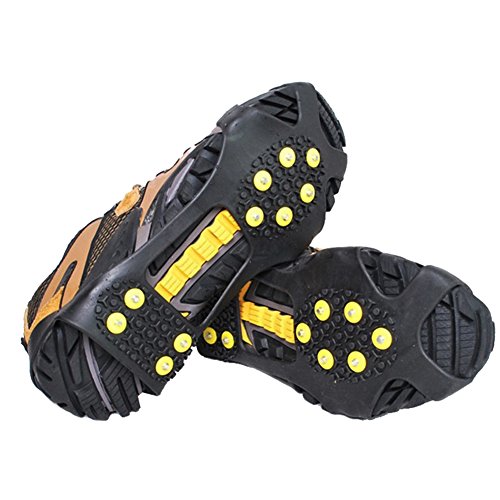 ink2055 Anti-Slip Crampon Snow Ice Climbing Spikes Gripper Cleats 10-Stud Shoes Cover - Black XL