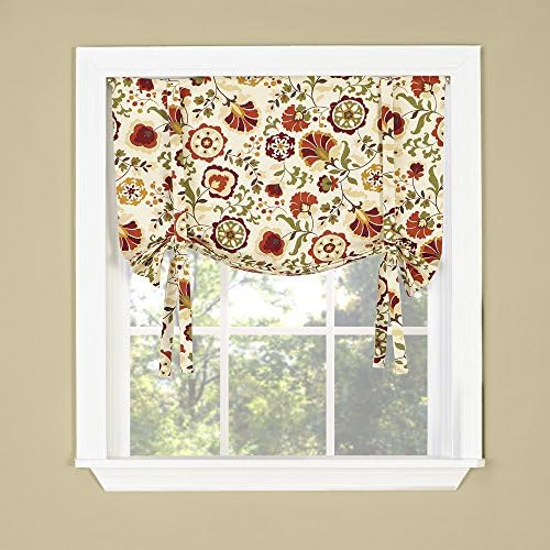 Twill & Birch Daphne Twill & Birch Tie Up Drape Shade Valance 33" X 29" Crimson