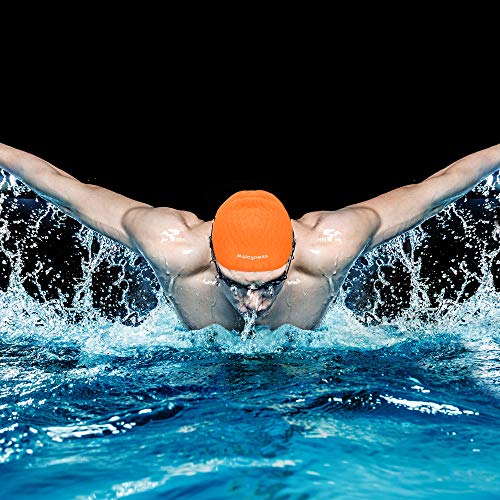 Msicyness Swim Cap for Long/Curly Hair Silicone Swimming Hat for Adult Swimming Pool Laps Latex Rubber Reduce Water Intake Men Women UV Guys Girl Bathing Cap