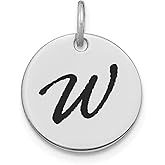 14k White Gold Initial Pendant Necklace with Bold Script Letter W Engraving, Round Disc Charm for Women, Real Gold Monogram Jewelry, Unisex Modern Pendant, Minimalist Identity Necklace