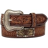 3D Western Belt Men's Floral Tabs Cross Concho Tooled D100013008
