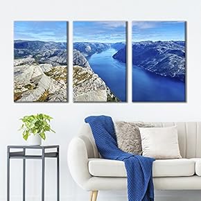 3 Panel Canvas Wall Art - Majestic Natural Landscape Triptych Canvas Series - Blue Channel River - Giclee Print Gallery Wrap Modern Home Art Ready to Hang - 16"x24" x 3 Panels