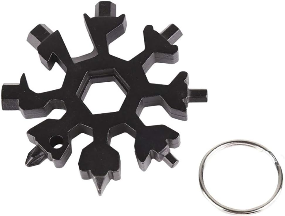 Cinhent Wrench 18-in-1 Stainless Steel Multi Function Adjustable Black Wrenches Combination Compact Portable Home Snowflake Wrenches,Christmas Gift, Military Enthusiasts, Outdoor Repair Tools