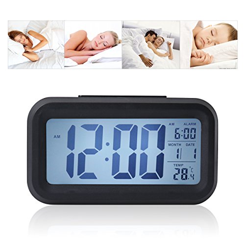 Digital Alarm Clock with Sensor Light, Date Temperature Display, Snooze