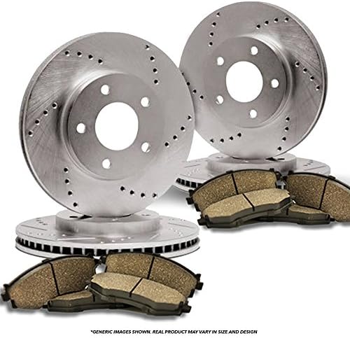 (Front+Rear Kit)(Heavy Tough-Series) 4 Cross-Drilled Disc Brake Rotors + 8 Ceramic Pads(Fits:- 5lug)