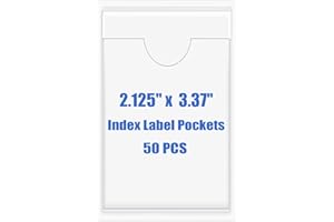Origin-Joy 50 PCS Self-Adhesive Index Label Pockets, Clear Plastic Peel & Stick Card Holders with Top Open for Loading (2.125 x 3.37 inch - Bank Cards Exclusive)