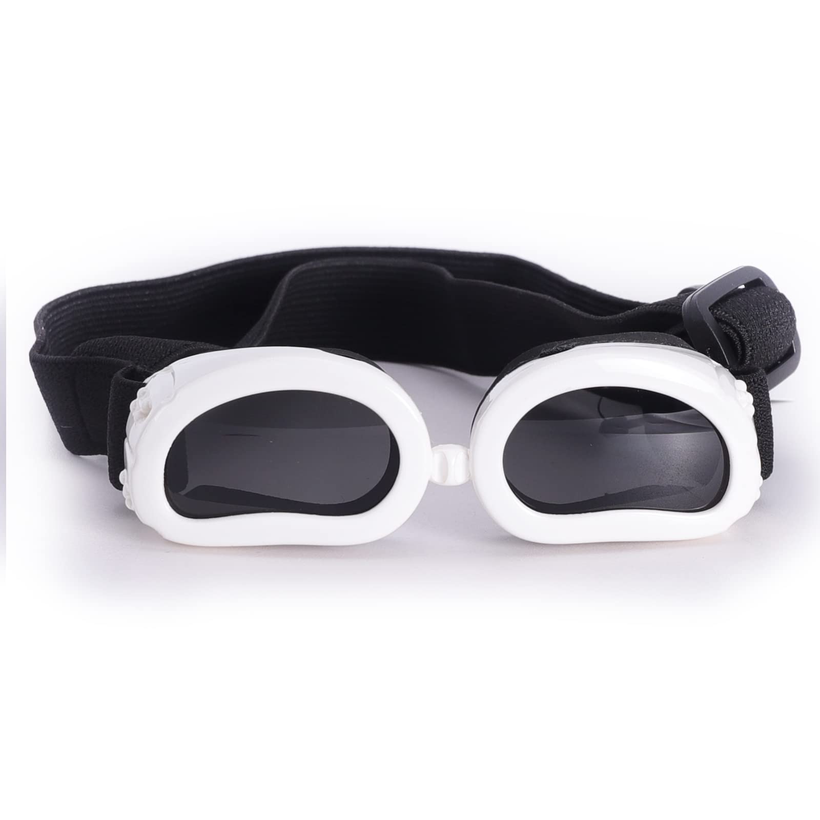 TRIROCK cute design Dog Goggles and Sunglasses Prevention from ultraviolet UV rays for small pets for dogs w/Chin Strap (White)